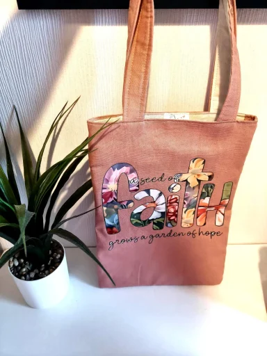 Upcycled Christian Bag | Recycled Curtain Fabric | Faith Quote Bag | Eco-Friendly Gift | Handmade | Slow Fashion
